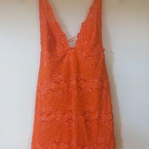 Marciano by Guess Orange Lace Halter Dress